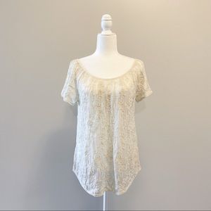 Lucky Brand Sheer Ivory Lace Top Size S